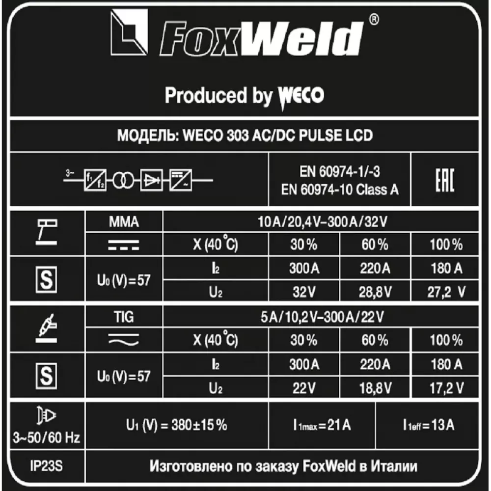 FoxWeld WECO TIG 303 AC/DC PULSE LCD аппарат аргонодуговой сварки 7882