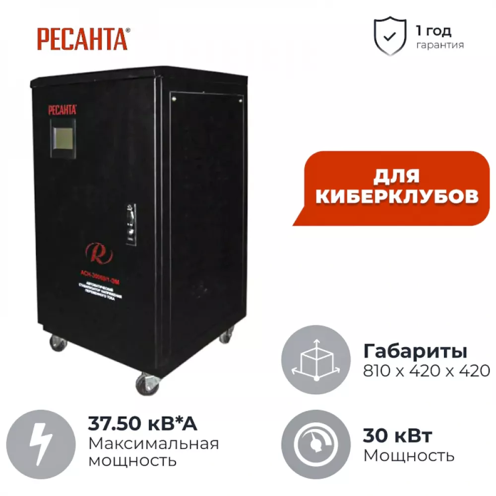 Ресанта АСН-30000/1-ЭМ однофазный стабилизатор напряжения 63/3/3