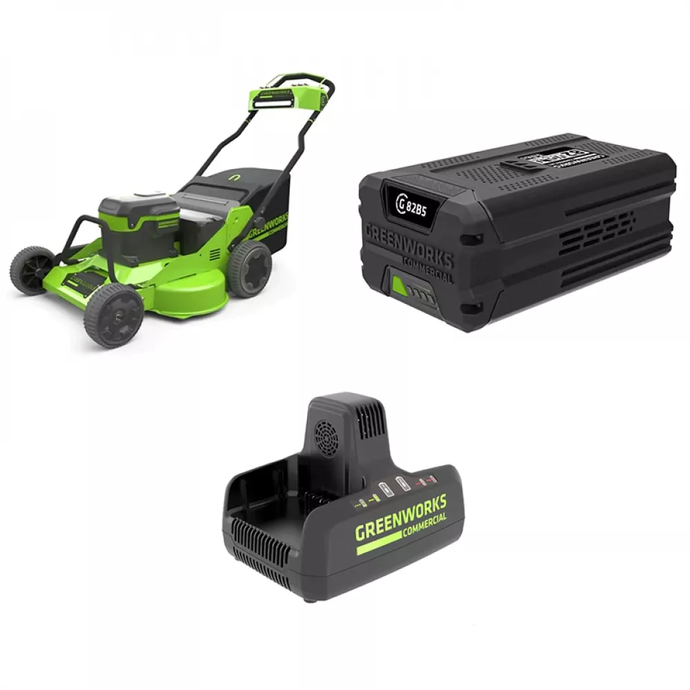 Greenworks GC82HPLM76 газонокосилка аккумуляторная с АКБ G82B5 (3 шт) и ЗУ G82C2 в комплекте