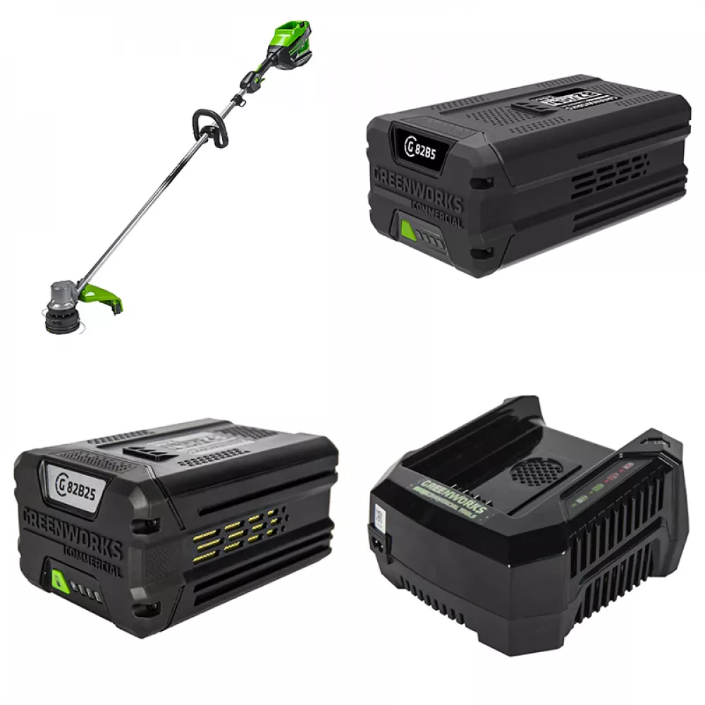 Greenworks GD82LT триммер аккумуляторный с АКБ G82B5 и G82B2 + ЗУ G82C в комплекте