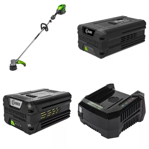 Greenworks GD82LT триммер аккумуляторный с АКБ G82B5 и G82B2 + ЗУ G82C в комплекте